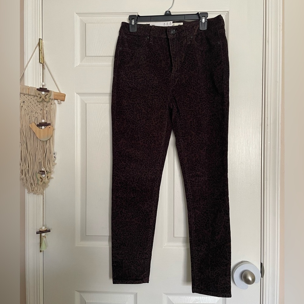 NWT Seven7 Brown & Black Leopard Patterned Corduroy High Rise Skinny Pants Sz 8